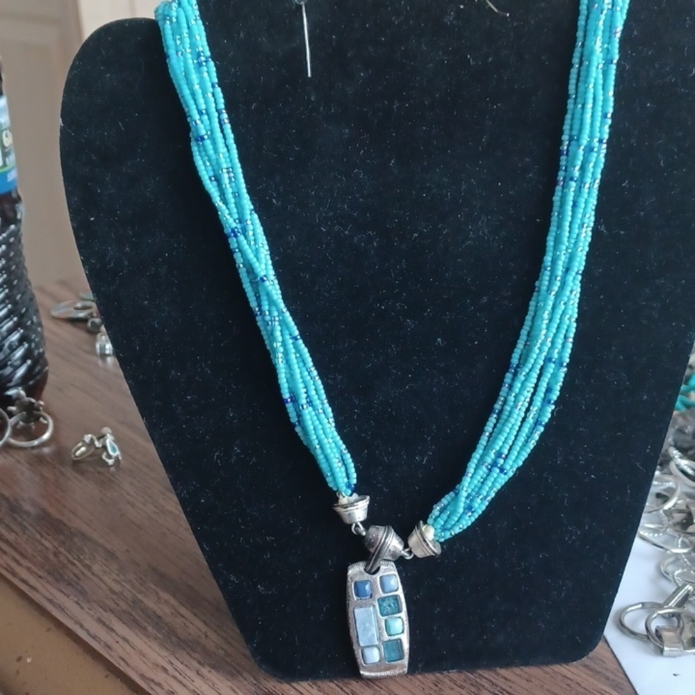 Lauren Conrad Necklace w/ faux turquoise beaded multi chain w/ pendant